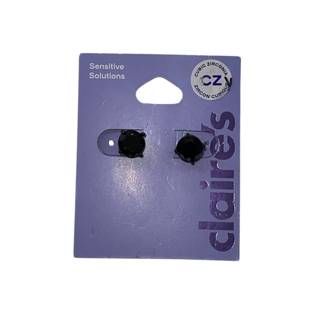 🤑 5/$25 Claire's Black Cubic Zirconia Stud Earrings NWT